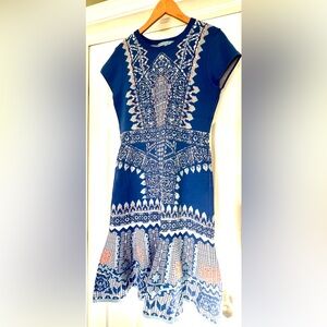 Antonio Melani- Chic Blue Geometric Midi Dress